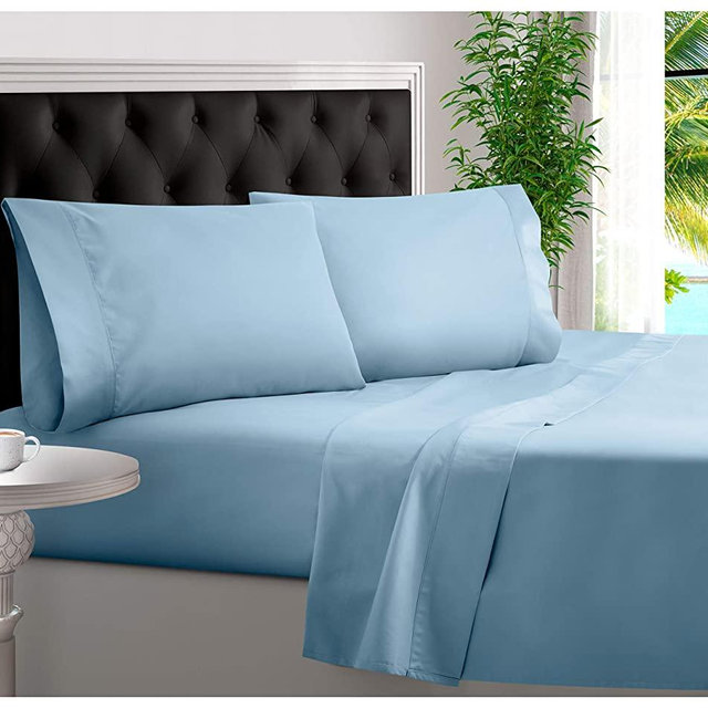 BAMPURE 100% Organic Bamboo Sheets - Bamboo Bed Sheets Organic Sheets Deep Pocket Sheets Bed Set Cooling Sheets King Size, Light Blue