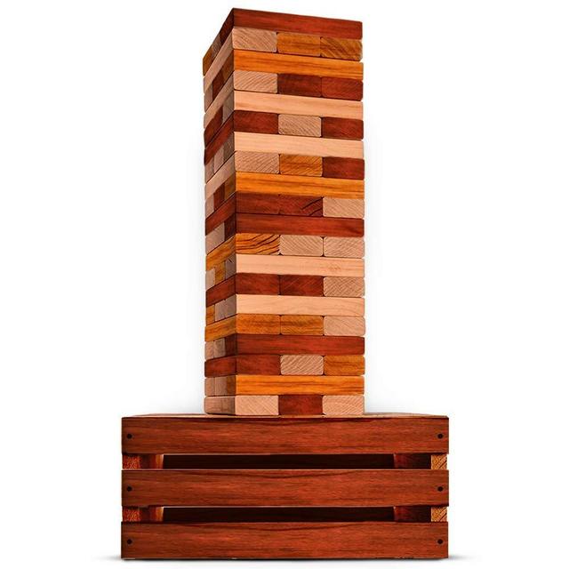 SWOOC Games - Reclaimed Giant Tower Game | 60 Large Blocks | Storage Crate / Outdoor Game Table | Starts Over 2.5ft Big | Max Height of 5ft | Genuine Jumbo Toppling Yard Games | Jumbo Backyard Set