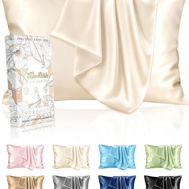 Miss Adola Silk Pillowcase 2 Pack - Pillow Cases Standard Set of 2 Size 20" x 30" for Hair and Skin Smooth Soft Breathable with Hidden Zipper Cooling Pillow Covers for Sleeping Women, Beige