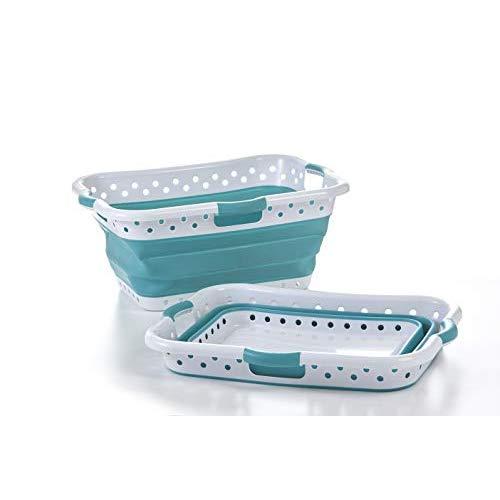 Pop & Load Collapse & Store Collapsible Basket Ultra-Slim Utility POP & LOAD- LAUNDRY, Large Hip-Holder - 3 Handles, TEAL