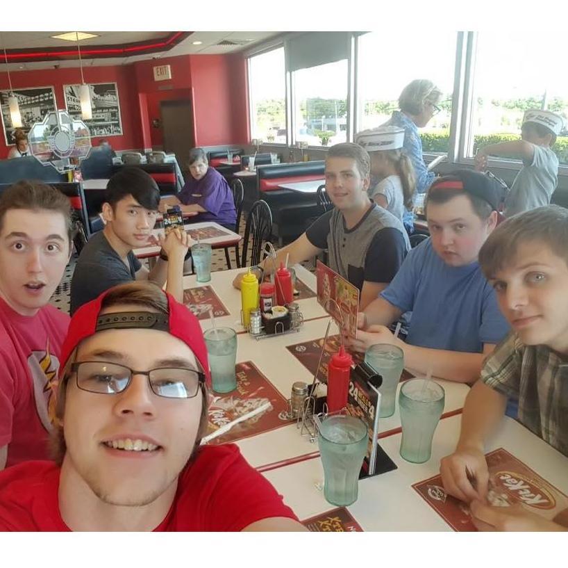 Michael with groomsmen (farthest pair) Tommy and Zach, (middle pair) Jake and Adam, and (front row) Josh and Michael.