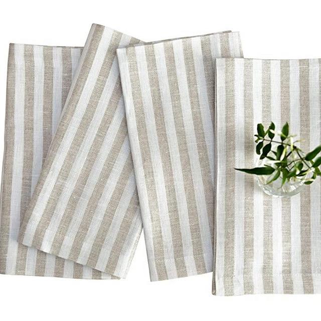 Solino Home Linen Cloth Napkins 20 x 20 Inch – 100% Pure Linen Natural and White Dinner Napkins for Fall, Thanksgiving, Christmas – Set of 4 Amalfi Stripe, Handcrafted and Machine Washable