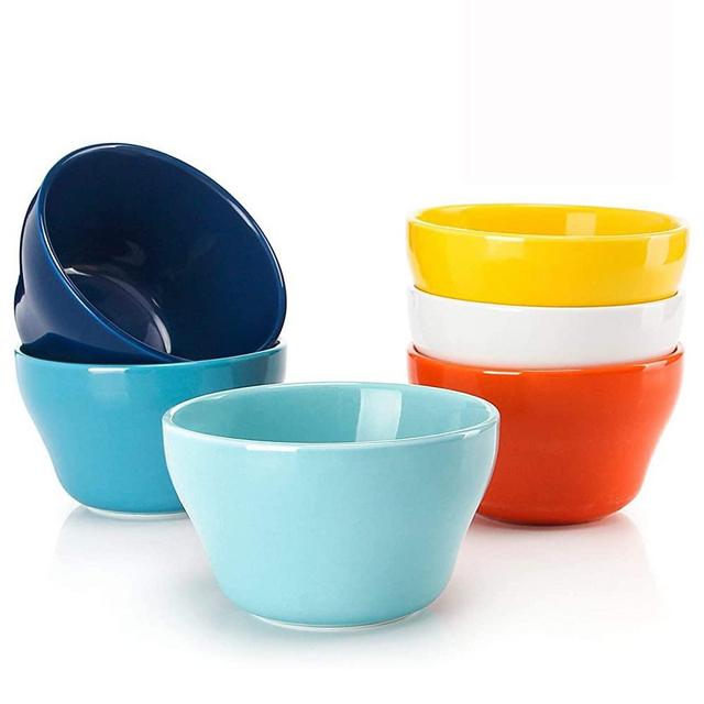 Sweese 107.002 Porcelain Bouillon Cups - 8 Ounce Dessert Bowls - Set of 6, Hot Assorted Colors