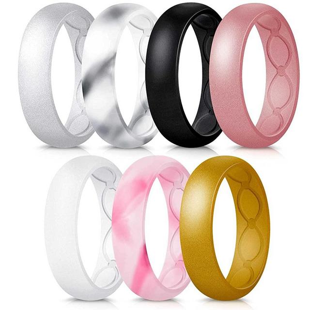 Forthee Breathable Designed Silicone Wedding Ring for Women, 5.7mm Silicone Rubber Band, Durable Wedding Ring Replacement, Comfortable fit, Skin Safe