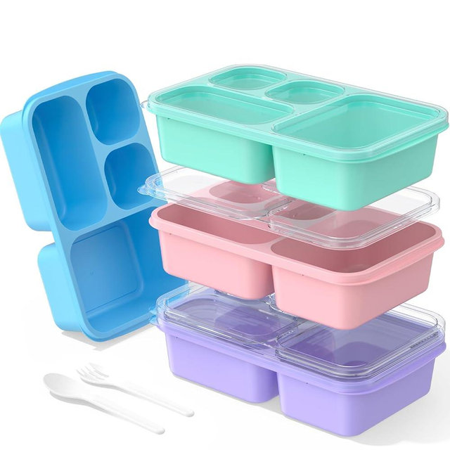 Enstphjoy Bento Lunch Box - 4 Pack, Snack Box Containers Meal Prep Container Microwave Safe, Lunch Box of 4-Compartment, Bento Box Adult Lunch Box, Dishwasher Safety (PP(B/P/G/P))