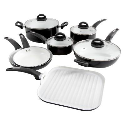 Oster Herstal 11pc White Ceramic Interior Aluminum Cookware Set Black