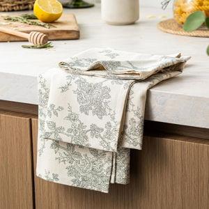 100% Cotton French Pastoral Kitchen Towels Set of 2, Decorative Flour Sack Tea Towels with Hanging Loop 18x25 Inch Absorbent Dish Cloths Farmhouse Home Decor, Green