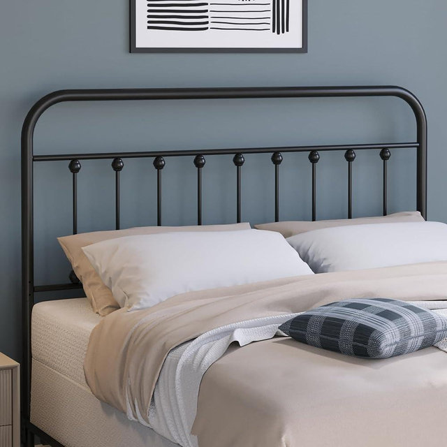 Golden Gate Beds Vintage Metal Headboards, Adjustable Height Iron Frame, Farmhouse Rustic Style, Elegant and Durable Design, Easy Assembly, Universal Fit for Kids & Adults, Queen Size, Black Finish