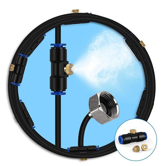 lifeegrn Misters for Outside Patio, Outdoor Misting System for Patio, 40 ft Mister Hose+10 Mist Nozzles+3/4" Brass Adapter, Water Mister Outdoor, Outdoor Mister System for Patio Garden Trampoline Greenhouse