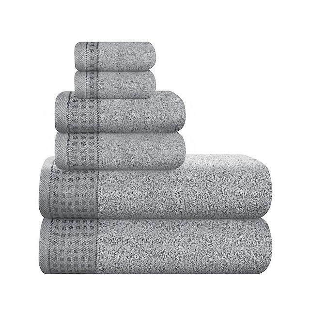 GLAMBURG 100% Cotton Ultra Soft 6 Pack Towel Set, Contains 2 Bath Towels 28x55 Inches, 2 Hand Towels 16x24 Inches & 2 Wash Coths 12x12 Inches, Compact Absorbent Lightweight & Quickdry - Light Grey