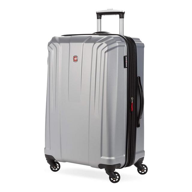 SwissGear 3750 Hardside Expandable Luggage with Spinner Wheels, Silver, Checked-Medium 28-Inch