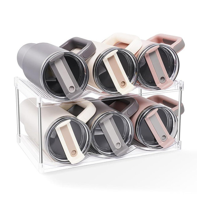 2-Tier Stackable Water Bottle Organizer,40 oz Tumbler Organizer,Space-Saving Storage Plastic Holder Rack for Large Cups & Bottles,Ideal for Home and Kitchen Cabinet,Countertop,Pantry,Wine Rack,Holds 6