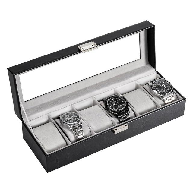 ProCase Watch Box for Men, 6 Slot Watch Display Case Mens Watch Box Organizer, PU Leather Watch Cases for Men Watch Storage, Father's Day Gift Watch Holder Organizer -6 Slot, Black
