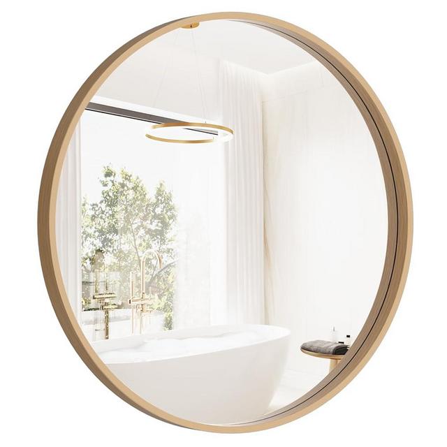 HOMECOOKIN Round Wood Mirror, 24'' Round Bathroom Wall Mirror Circle Mirrors for Wall Decor, Vanity, Living Room, Bedroom, Entryway, Natural