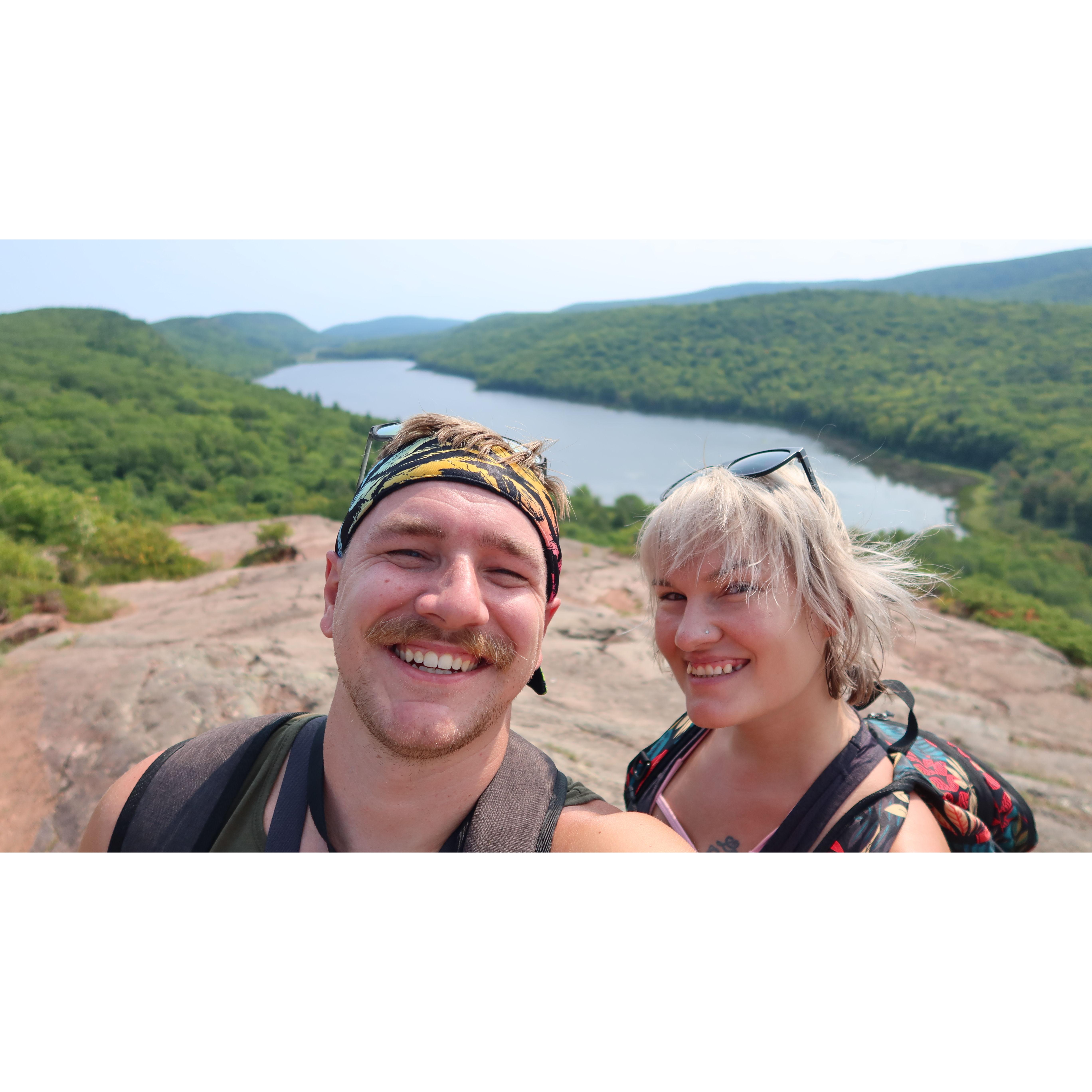 Our trip to the Porcupine Mountains with Lake of the Clouds behind us.