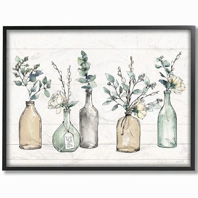 Stupell Industries Bottles and Plants Farm Wood Textured Black Framed Wall Art, 11 x 14, Design by Artist Anne Tavoletti