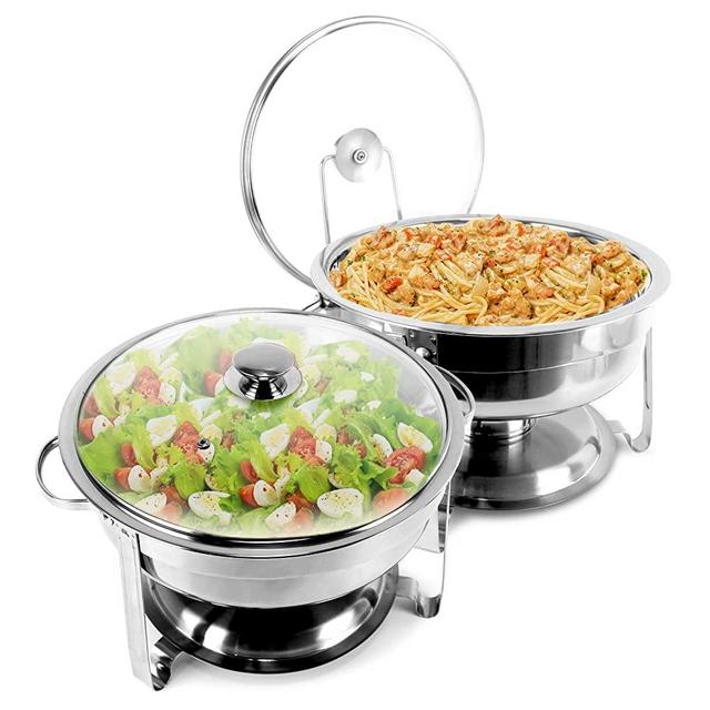 4 QT Round Chafing Dish, Stainless Steel Chafing dish Buffet Set, Chafer Set for Parties, Wedding, Events (2 Sets)