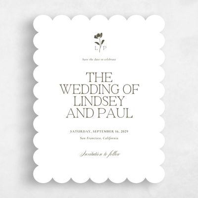 White Scalloped Wedding Save the Date - Kendall Portrait