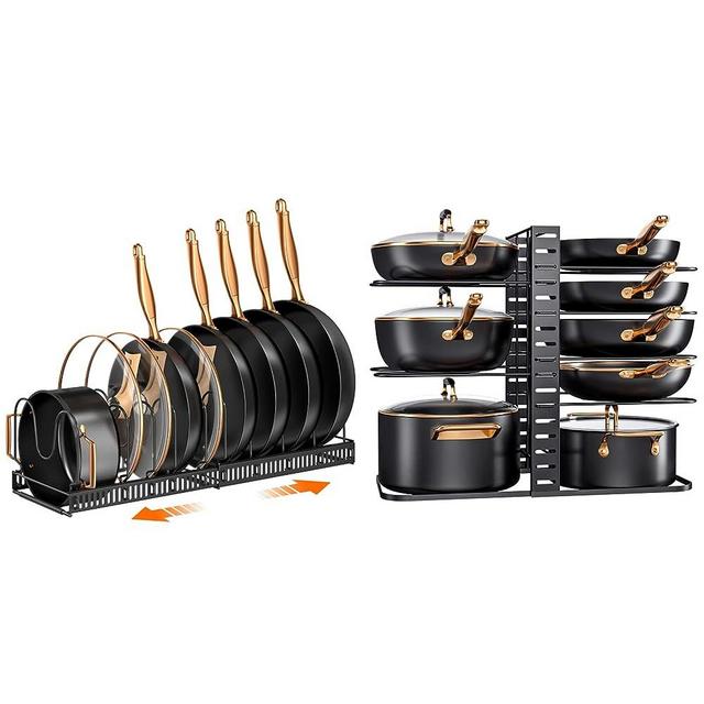 MUDEELA Pan Organizer Rack for Cabinet, Kitchen Organization & Storage and Expandable Pots and Pans Organizer Rack for under Cabinet Bundle