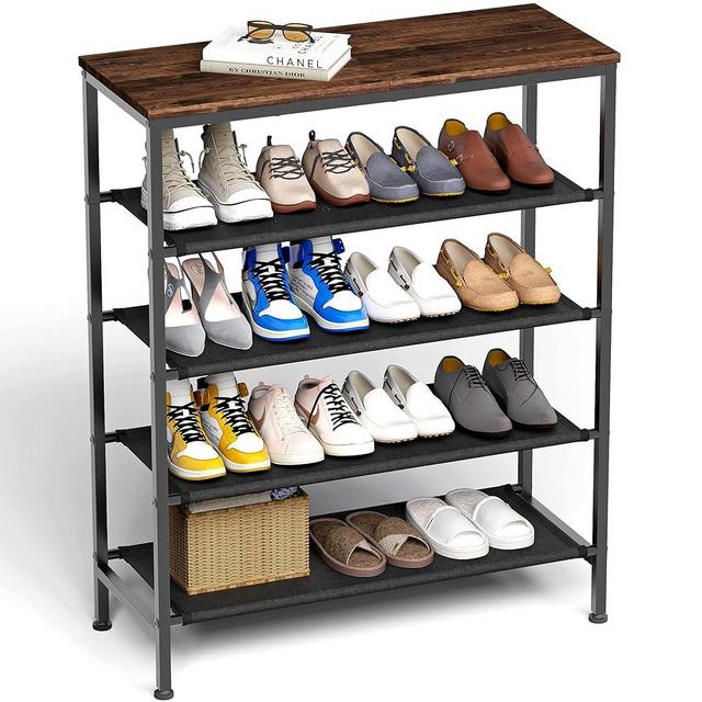 Z&L HOUSE 5 Tier Shoe Rack Organizer for Entryway, Sturdy Black Metal Framed Free Standing Shoe Shelf, Uniquely Versatile and Spacious Wood Top Storage, Shoe Stand for Garage Closet Hallway