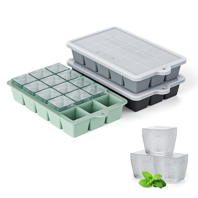 Silicone Ice Cube Tray 3 Pack, HANCELANT Ice Cube Mold, Ice Trays for Freezer with Lid for Whiskey, Baby Food, BPA Free, Easy Release