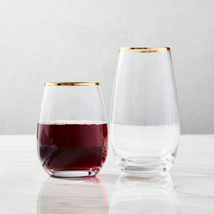 Stemless Wine Glasses (Set of 4) - Gold Rimmed