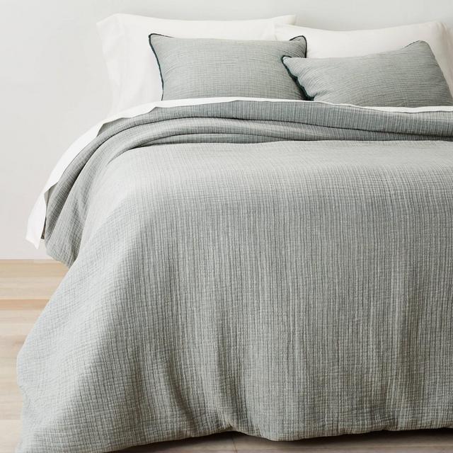King/California King Textured Chambray Cotton Comforter & Sham Set Dark Teal Blue - Casaluna™