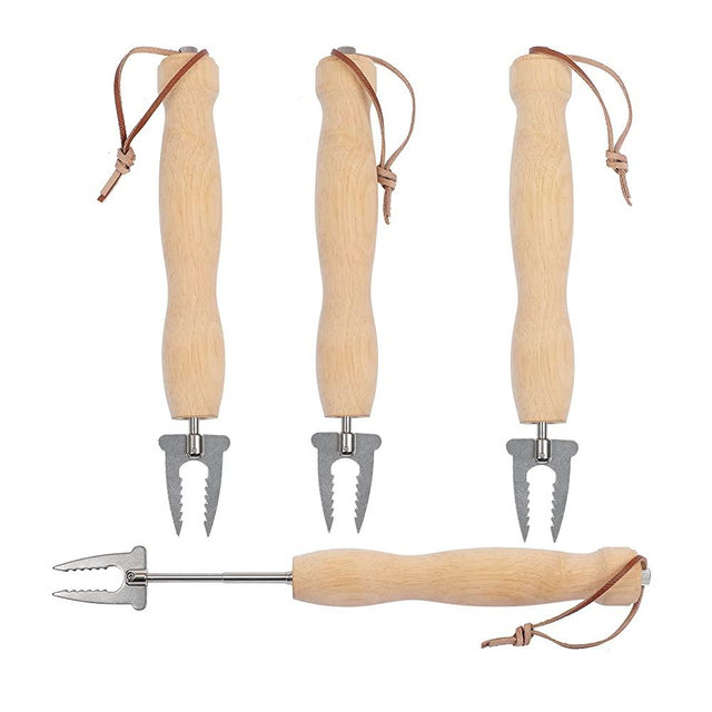 Frenar Marshmallow Roasting Sticks Wooden Handle 32 Inch Telescoping Hot Dog Forks&Smores Stainless Steel Skewers for Campfire Fire Pit Sausage BBQ, 4PCS