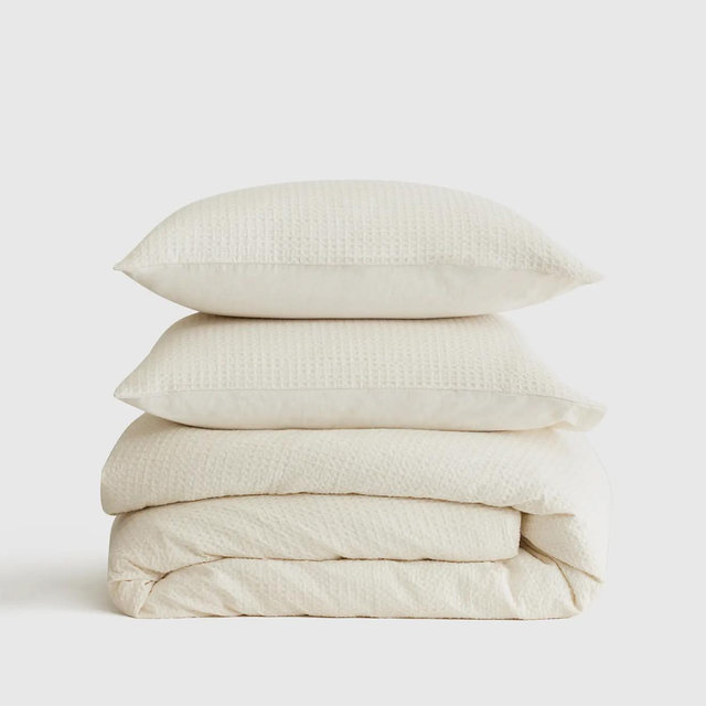 Organic Luxe Honeycomb Duvet Cover Set - Undyed, King/Cal King