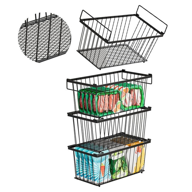ANJUBAN Freezer Organizer Bins，Upgraded Bottom Leak-Proof net，4 Pack，Encryption and Hardening ，Deep Freezer Organizer Bins for 5 to 7 Cu.FT Small Chest Freezer， Easy Get Bottom Foods