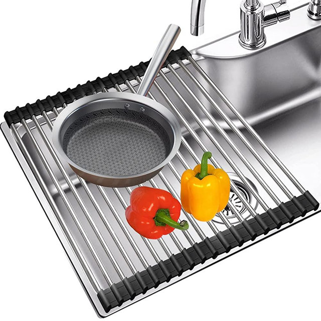 Roll Up Dish Drying Rack - WACETOG Over The Sink Dish Drying Rack, 304 Stainless Steel Kitchen Rack for Dishes Drying & Save Kitchen Counter Top Space Organizer