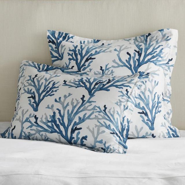 Printed Coral Sham, King, Navy