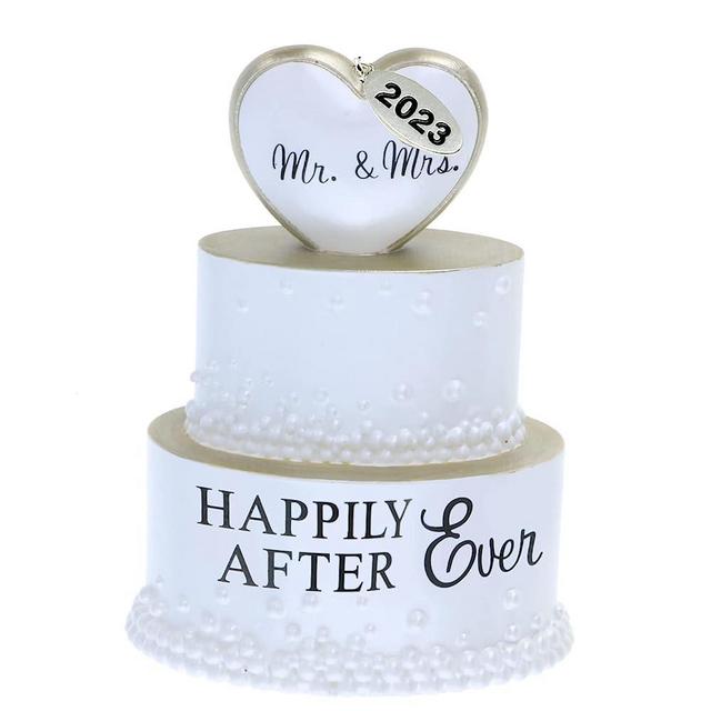 Our First Christmas Married Ornament 2023 Wedding Ornament with Happily Ever After, 3D Wedding Cake Ornament w/Gold Trim in Gift Box - can be Personalized at Home