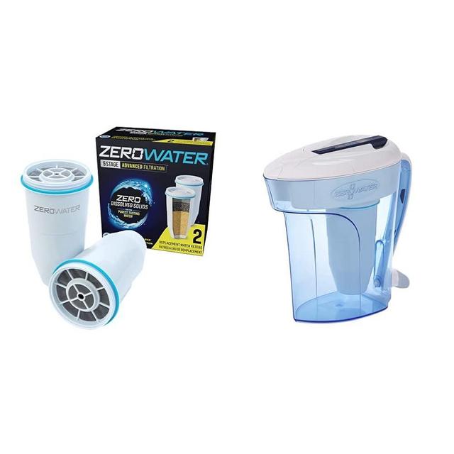 ZeroWater Official Replacement Filter 2-Pack + 12-Cup Ready-Pour Water Filter Pitcher