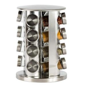 Double2C Revolving Countertop Spice Rack Stainless Steel Seasoning Storage Organization,Spice Carousel Tower for Kitchen Set of 16 jars