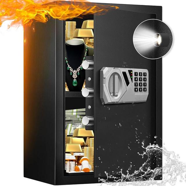 Fdsutvit 2.2 Cu Ft Home Safe Box, Digital Electronic Keypad, Alarm System, Steel Security Lock Box with Removable Shelf, Emergency USB-C Cable, Document Safe for Valuables Money Cash Jewelry Gun