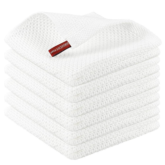 Nialnant 100% Cotton Dish Rags,Waffle Weave Dish Towels for Kitchen,Housewarming Gifts New Home,Super Absorbent Kitchen Dish Cloths-12 in x 12 in,White