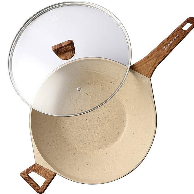 WaxonWare 12.5 Inch Non Stick Wok With Glass Lid