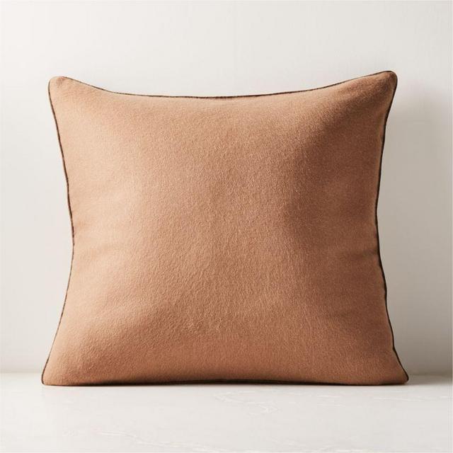 Ivy Camel Brown Cashmere Throw Pillow with Down-Alternative Insert 20"