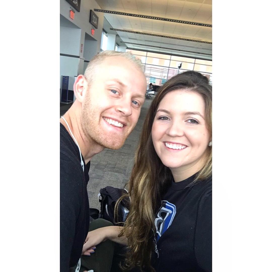 Steph & Austin saying goodbye at the Boston airport during long distance