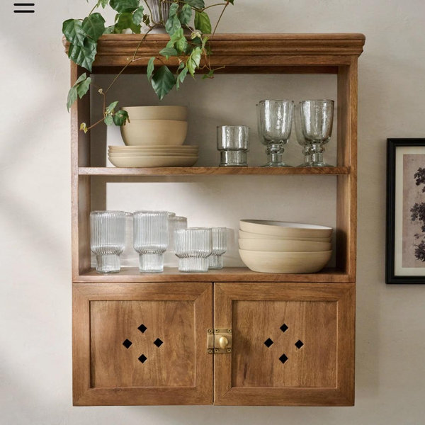 Vaughn Antiqued Wood Shelf with Doors