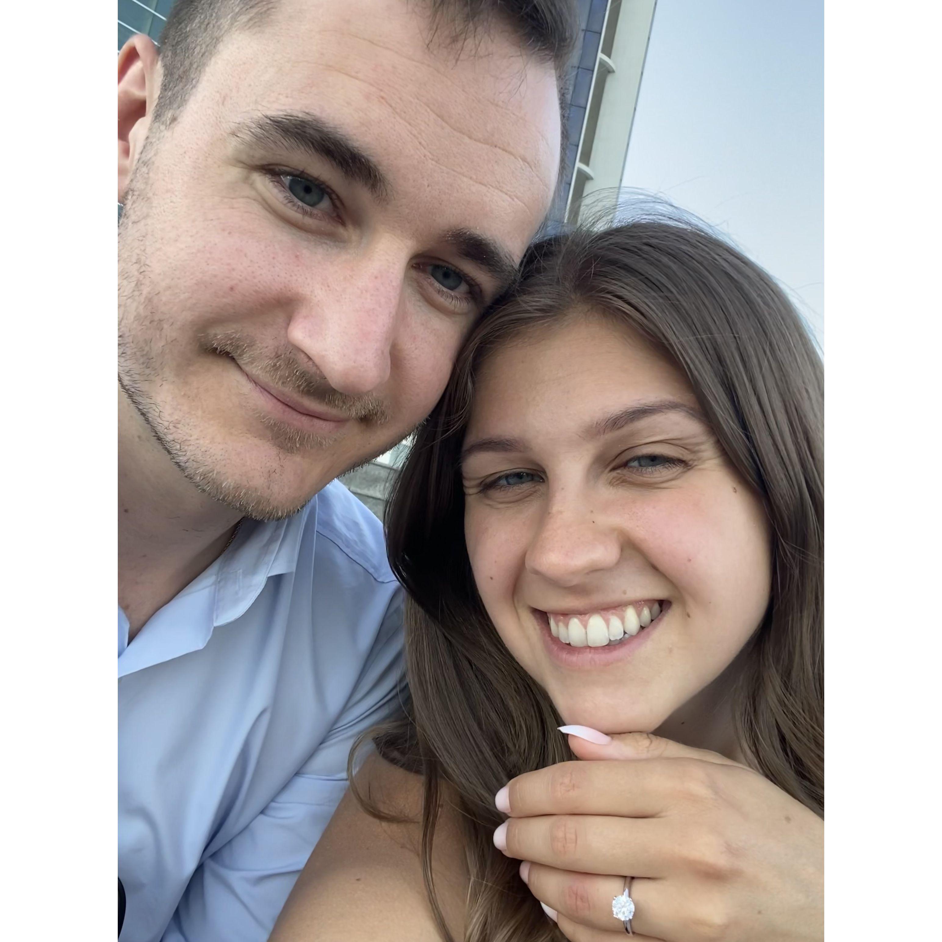 We got engaged on the Detroit Riverwalk!