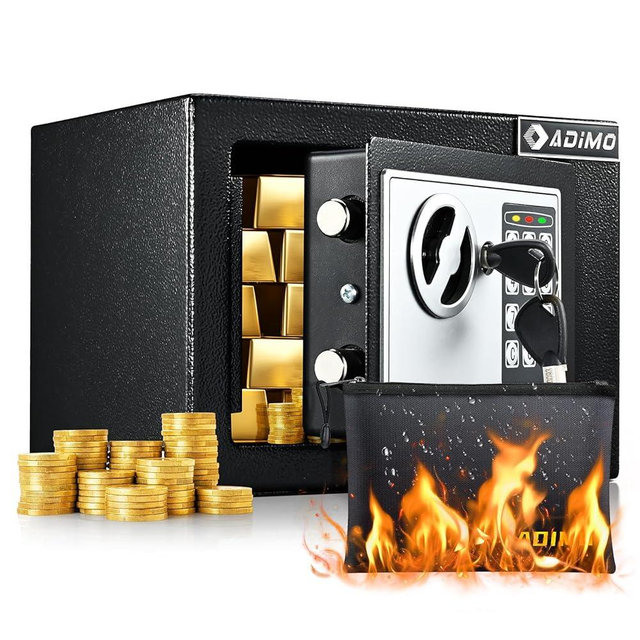 ADIMO Safe Box, Small Safe for College Dorm Room with Fireproof Waterproof Money Bag for Cash or Document, Keys &Pass Code, Home Money Box with Kits, 0.23CuFt Hidden Lockbox for Home Office Hotel