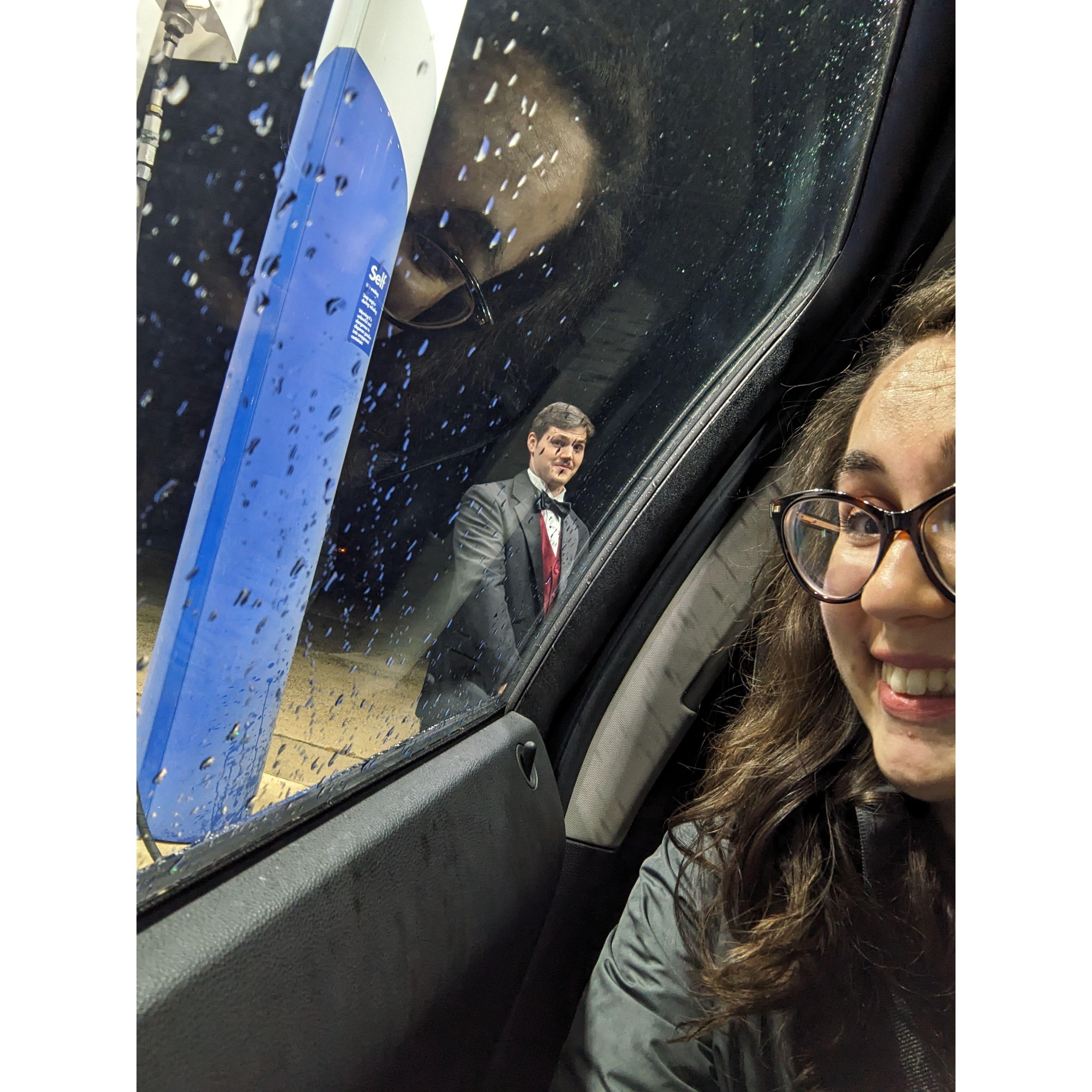 After the choir cantata he needed to fill up and I thought it was funny he was pumping gas in his tux.