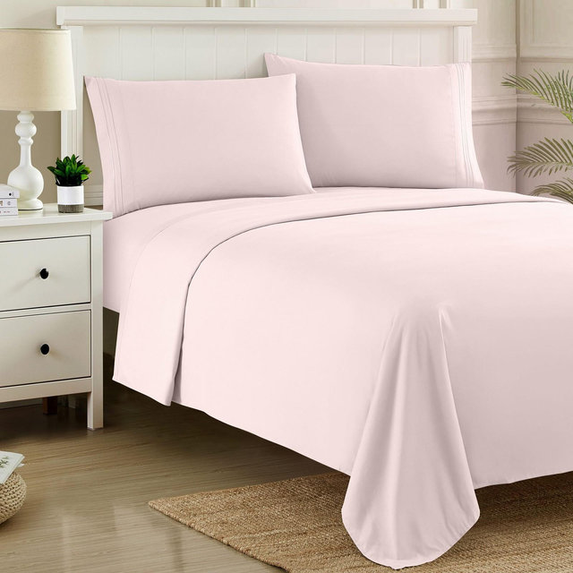 4 Piece Sheet Set, Ultra Soft 1800 Series Collection - Queen, Pale Pink