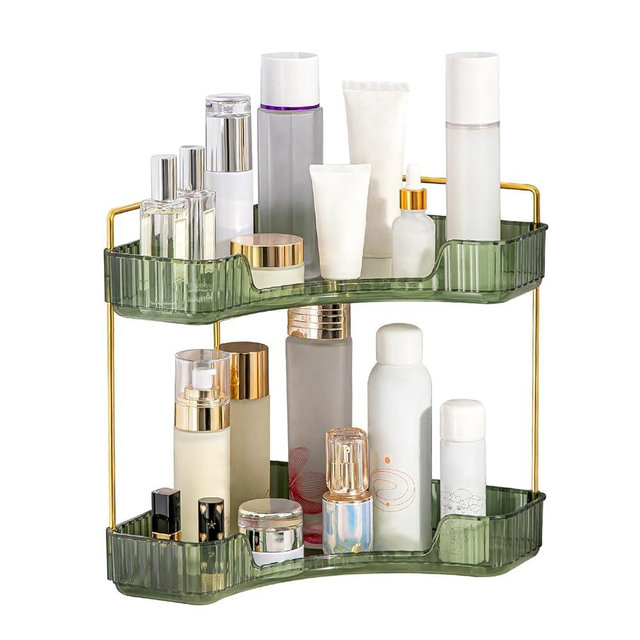 GTI 2 Tier Bathroom Counter Organizer, Multi-Function Corner Bathroom Organizer Countertop,Makeup Organizer Perfume for Dresser Vanity Tray, Spice Rack Organizer for Kitchen (1 PCS, Green)