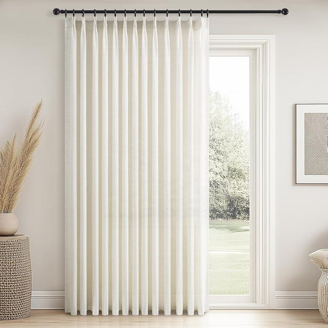 Topfinel Pinch Pleated Curtains 90 Inches Long 1 Panels Set,Natural Cream Semi Sheer Cotton Blend Fabric Aesthetic Advanced Curtain Drapes for Living Room Bedroom,72x90 inch Length