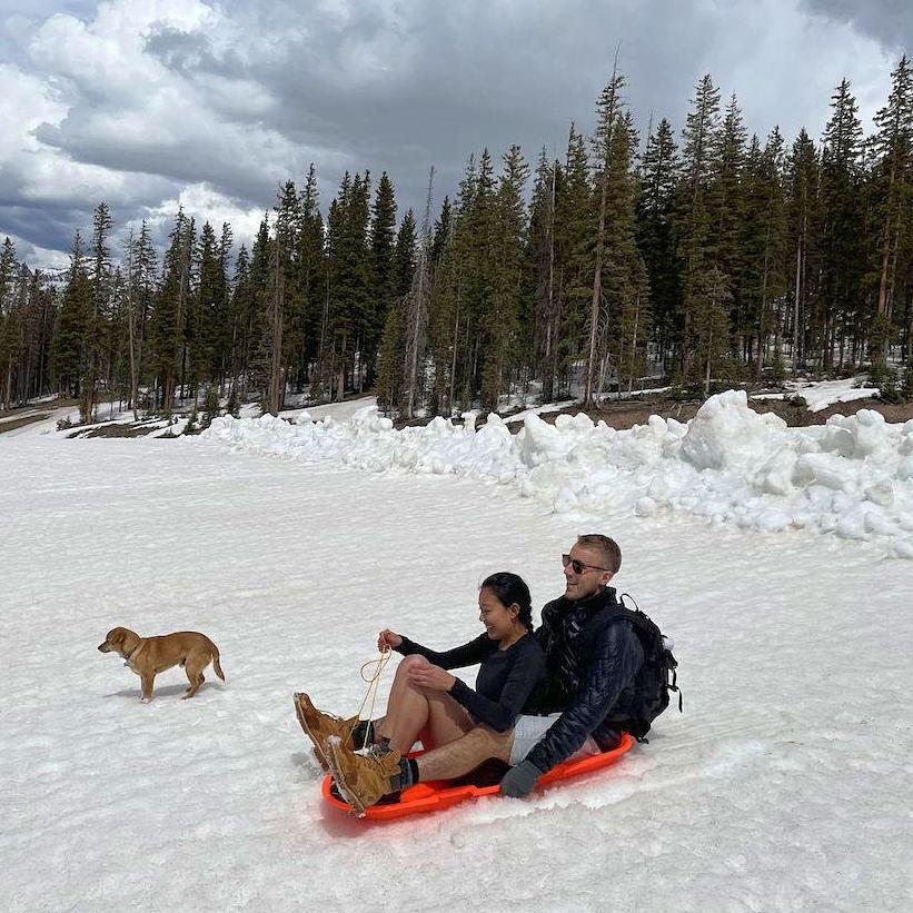 The time we were about to sled down the mountain and leave Sam behind.