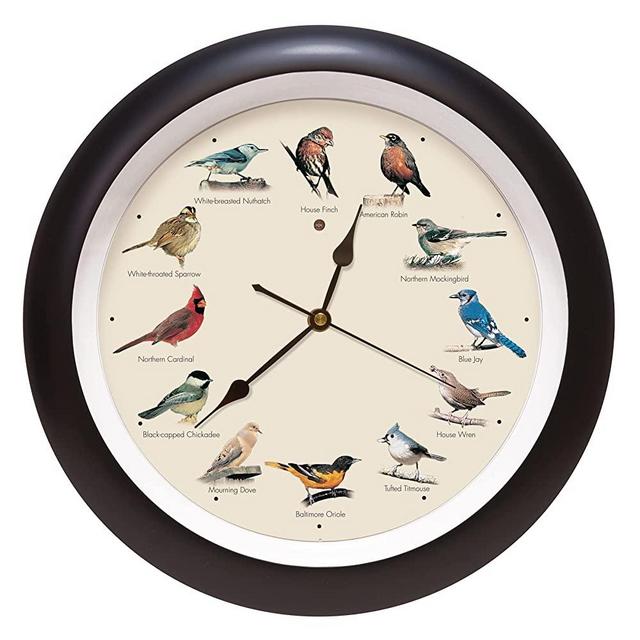 Mark Feldstein and Associates Original Singing Bird Wall Clock, 13 Inch (Black)