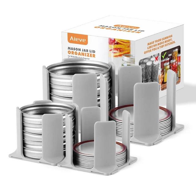 AIEVE Mason Jar Lid Organizer, 4 Pack Mason Jar Lid Storage, Canning Lid Rack for Storing Mason Jar Lids and Rings, Storage Rack Holder for Canning Compatible with Wide & Regular Mouth Mason Jar Lids